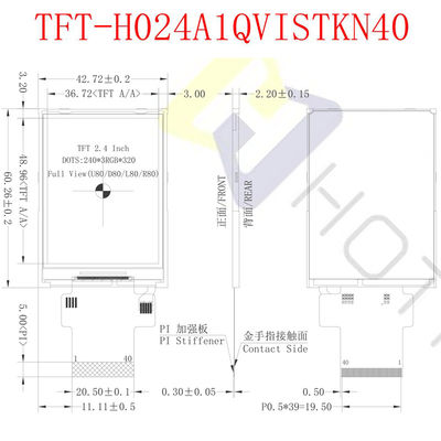 500cd/M2 2.4 Inch TFT LCD Display 480X640 SPI Interface For Instrumentation TFT-H024A13VGIST5N40