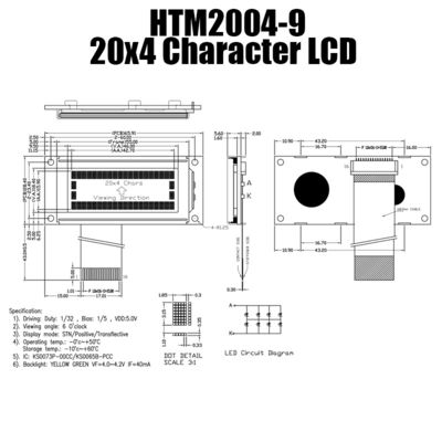 4X20 White Slim Character LCD Module For Industrial HTM2004-9