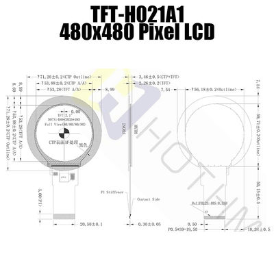 2.1 Inch 480x480 Bar Type Round TFT LCD Sunlight Readable TFT-H021A1HQIST4C40