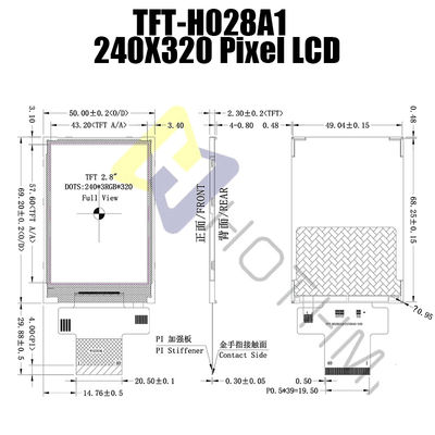 240x320 2.8&quot; TFT Display SPI Interface 250cd/m2 TFT-H028A8QVTST2N14