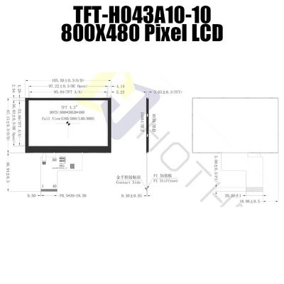 Sunlight Readable 4.3 Inch TFT LCD Display 800x480 Pixels TFT-H043A10SVIST6N40