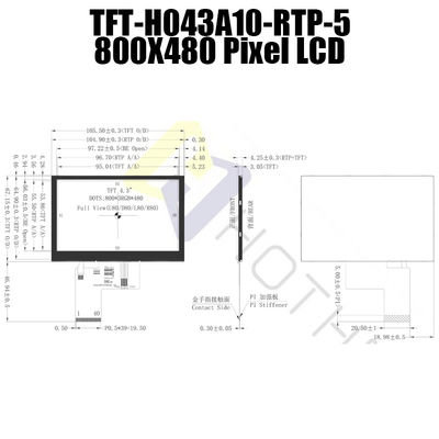 3.3V Resistive LCD 4.3 Inch , 800x480 LCD TFT 4.3 Inch TFT-H043A10SVIST5R40
