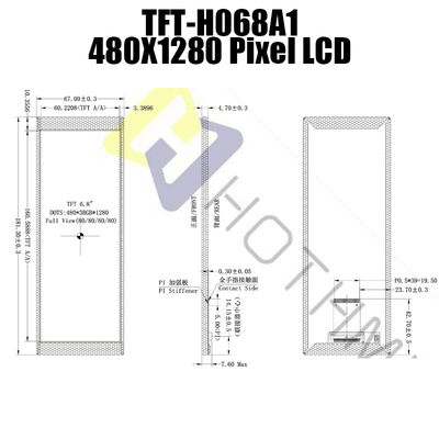 6.86 Inch 480x1280 Bar Type Round TFT LCD Sunlight Readable NV3051F1 TFT-H068A1ZAINVKN40