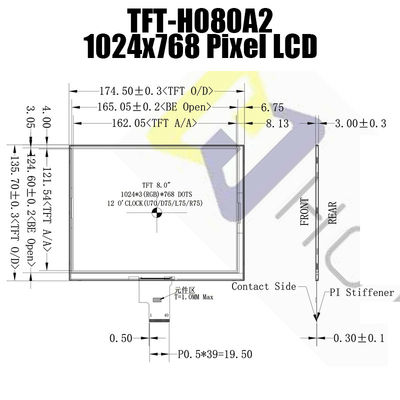 8 Inch 1024x768 Color Touch IPS TFT Display HX8282A HX8695 TFT-H080A2XGTHX3N40