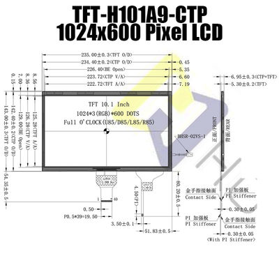 10.1 Inch LVDS IPS Sunlight Readable TFT 1024x600 With CTP TFT-H101A9WSIFTKC40