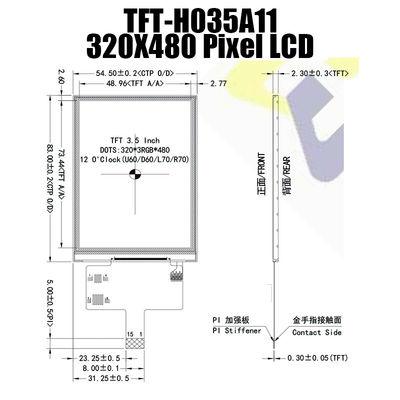 Durable 3.5 Inch SPI TFT Display 320x480 Dots With ST7796 IC TFT-H035 A11HVTST5N15