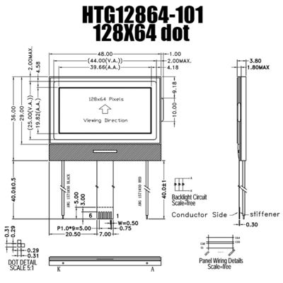 128X64 LCD COG Display , UC1601S Graphic LCD Module HTG12864-101
