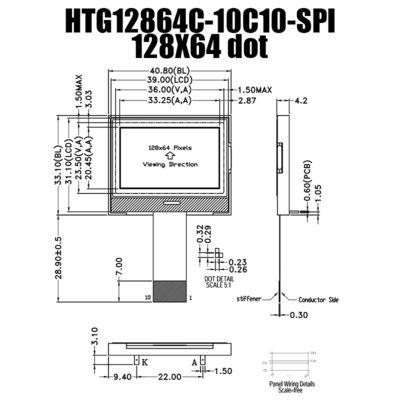 128X64 COG LCD Module ST7567 SPI FSTN Display With White Side Backlight HTG12864C-SPI