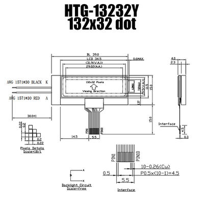Industrial 132x32 COG LCD Module ST7567R Positive Transflective HTG13232Y