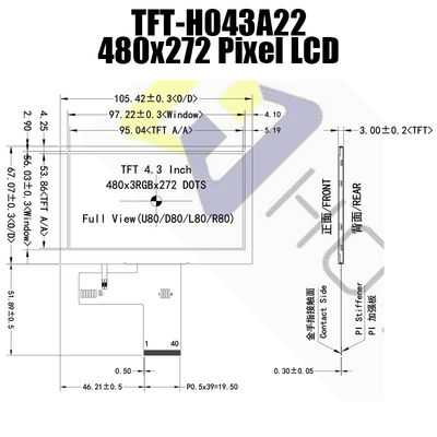 4.3 Inch 480x272 MCU Wide Temperature LCD IPS Display Module TFT-H043A22WQISTKN40