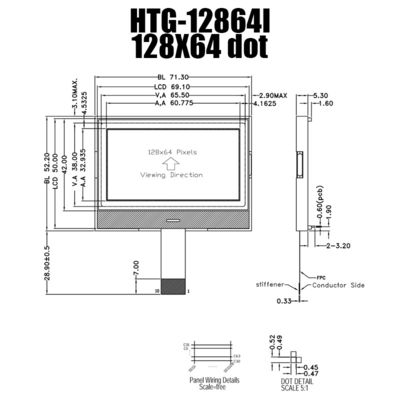 128X64 SPI Chip On Glass LCD Display With White Side Backlight HTG12864I