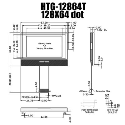 128X64 Monochrome COG LCD Module 3.3V MCU8080 ST7567 HTG12864T