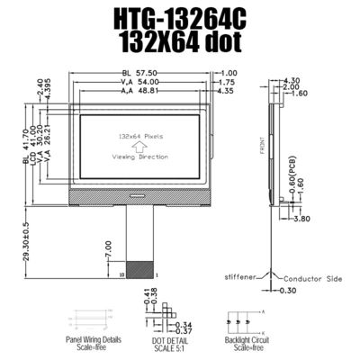 132x64 Industrial LCD COG Module , Durable SPI LCD Display HTG13264C