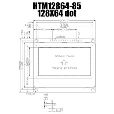 128X64 Graphic LCD Module | FSTN + Display with White Side Backlight/HTM12864-85