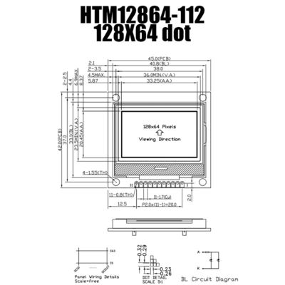 128X64 Graphic LCD Module | FSTN + Display with White Side Backlight/HTM12864-112