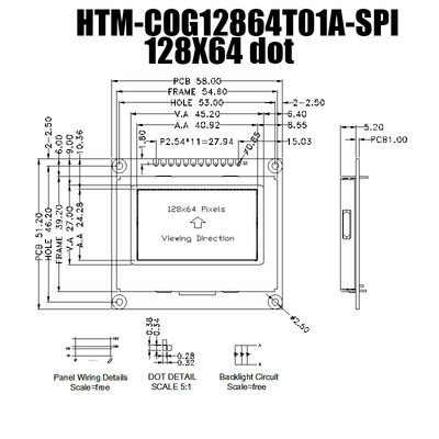 128X64 SPI ST7567 FSTN Graphic LCD Module Wide Temperature For Instrumentation