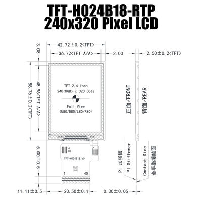 2.4 Inch IPS 240x320 TFT Display Panel ST7789V Sunlight Readable With Resistive Touch Panel