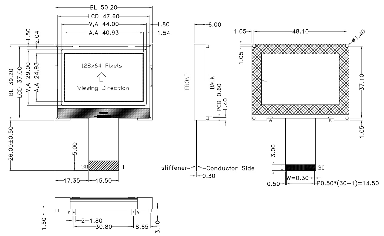 12864LCD-Module-2.0-inch-3.3V-ST7567A-drawing
