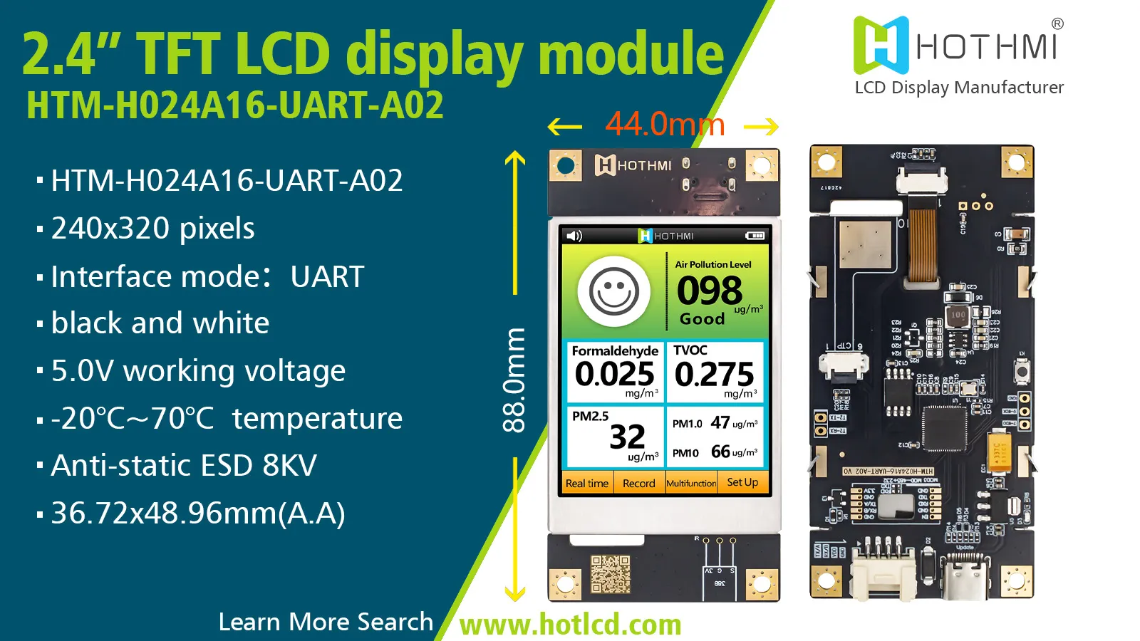 2.4 Inch TFT Display Module with EzUI(HTM-H024A16-UART-A02)