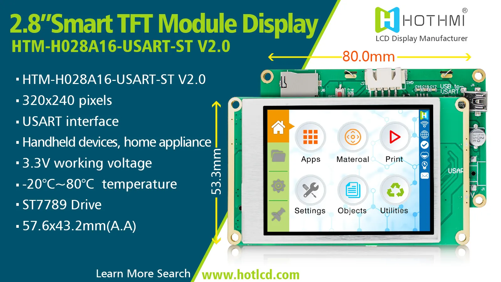 2.8 Inch Smart TFT Display Module(HTM-H028A16-USART-ST)