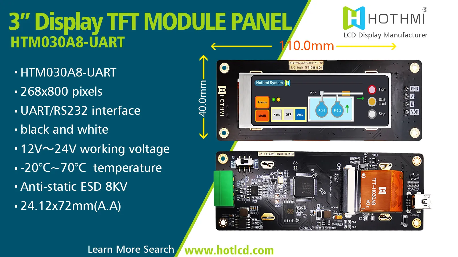 3 inch Industrial TFT(HTM-H030A8-UART)