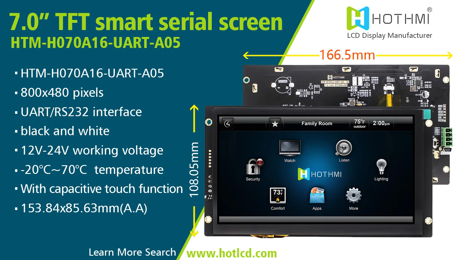 7 inch Sunlight-Readable UART Touchscreen Display(HTM-H070A16-UART-A05)