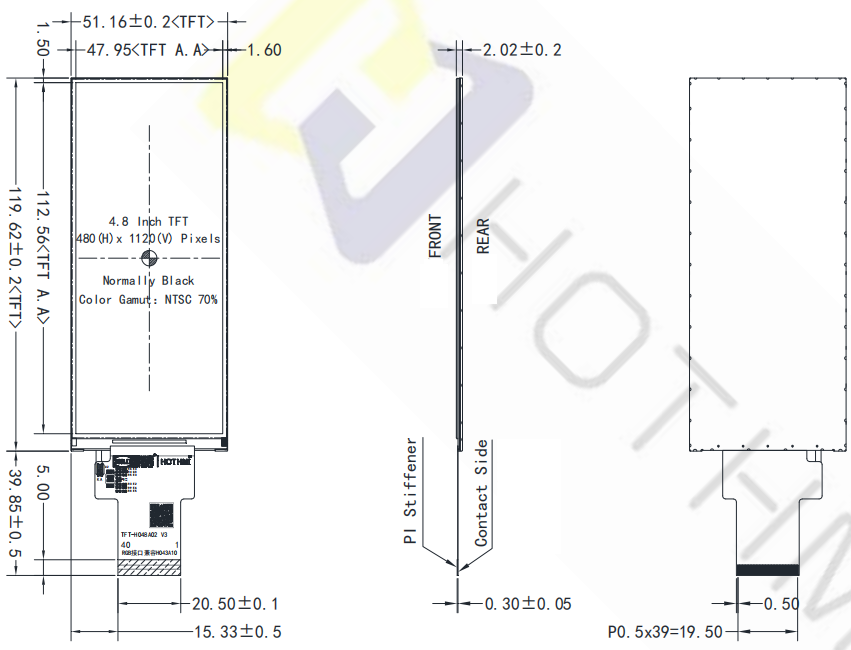 4.8 Inch Bar Type LCD Display 480x1120