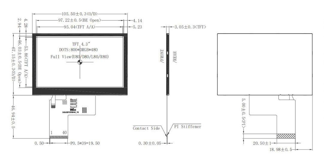 4.3 inch LCD Display RGB LCD ST7262