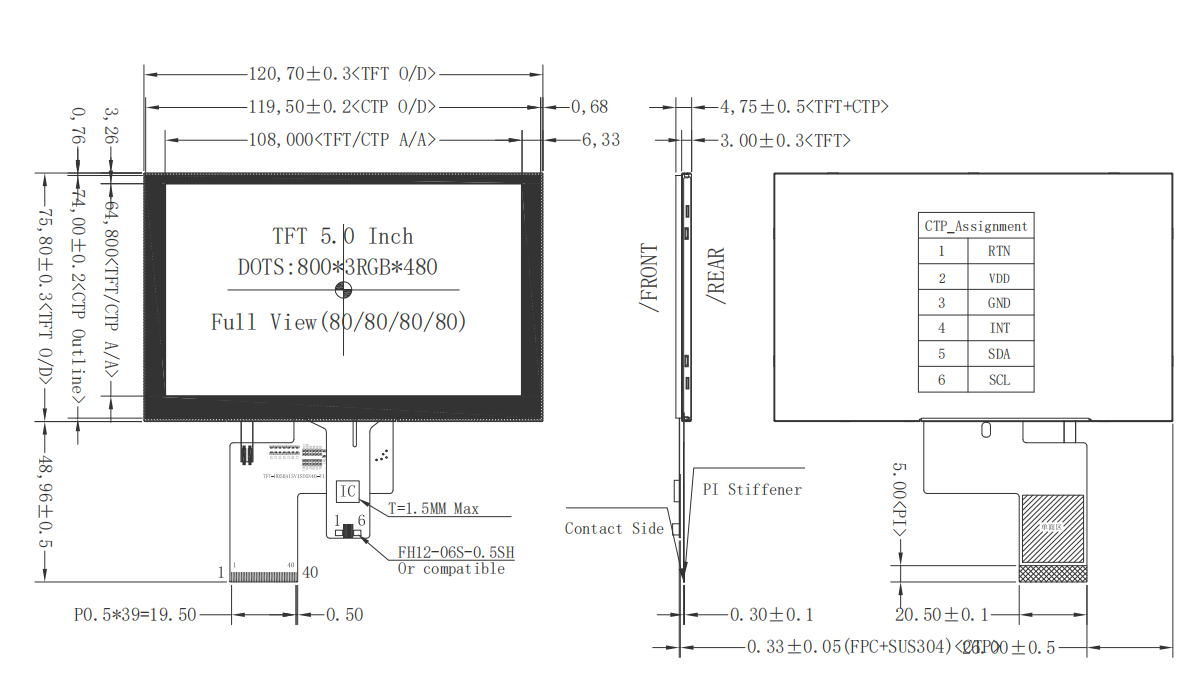 5 Inch LCD Display With Capacitive Touch Screen