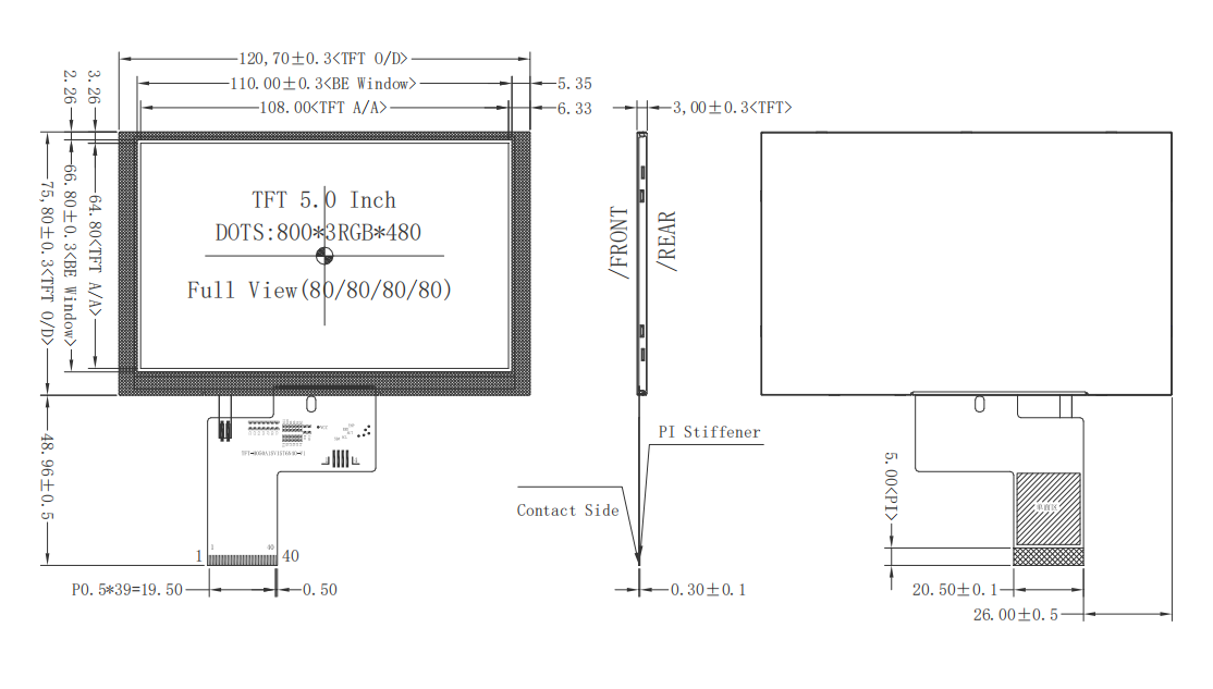 5 Inch LCD Display Without Touch Panel