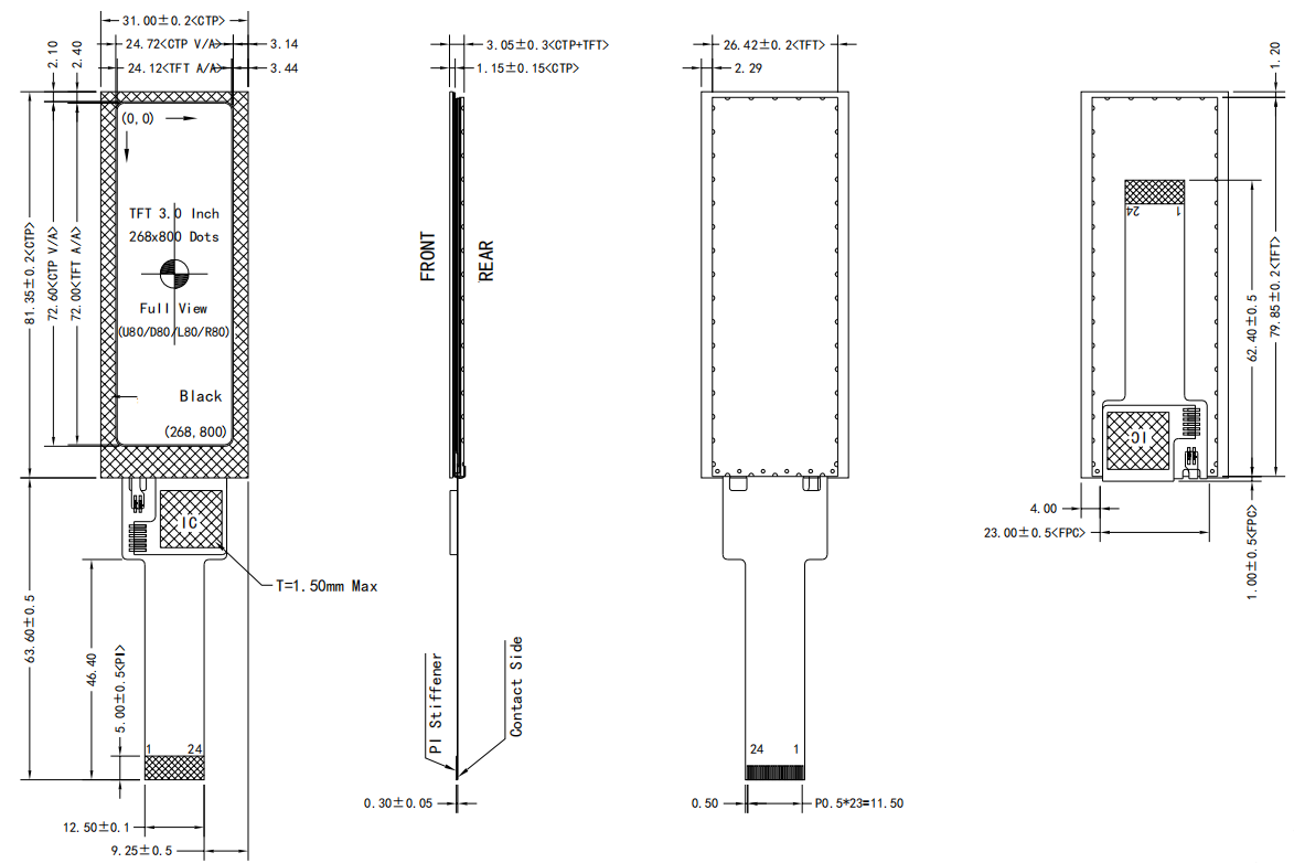 3 inch Bar Type TFT LCD Display MIPI ST7701