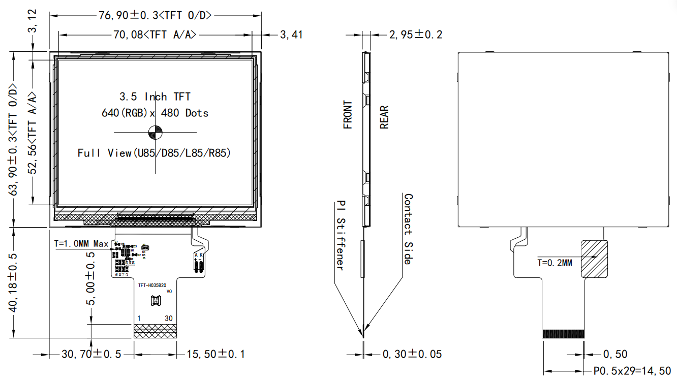 3.5 inch LCD IPS Display 640x480 MIPI ST7703