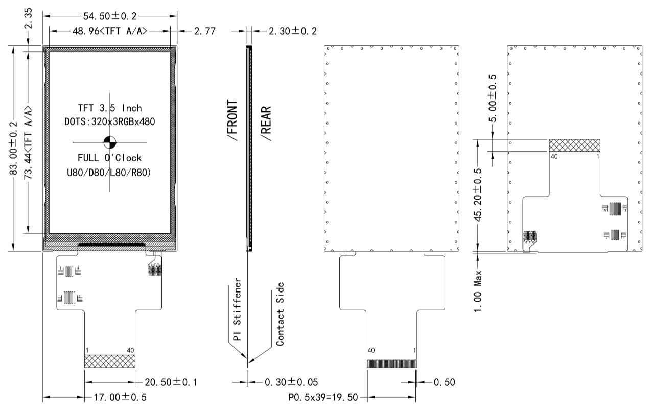 3.5 inch Sunlight Readable TFT LCD MCU ST7796