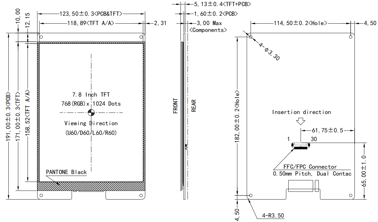 7.8 inch Reflective LCD Low Power MIPI ILI9881