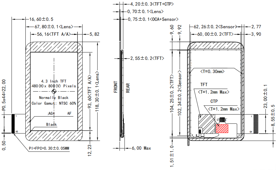 RGB LCD 4.3 inch 480×800 TFT ST7701S