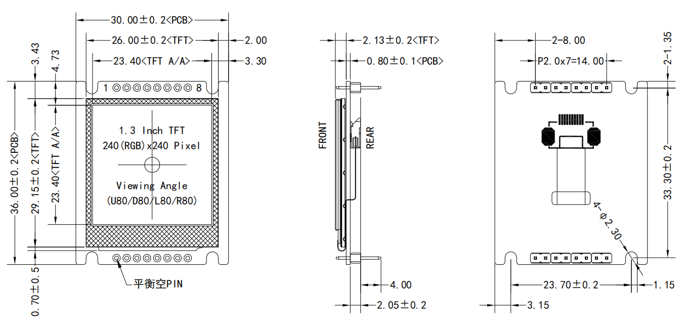 1.3 inch Square TFT LCD Display ST7789 SPI