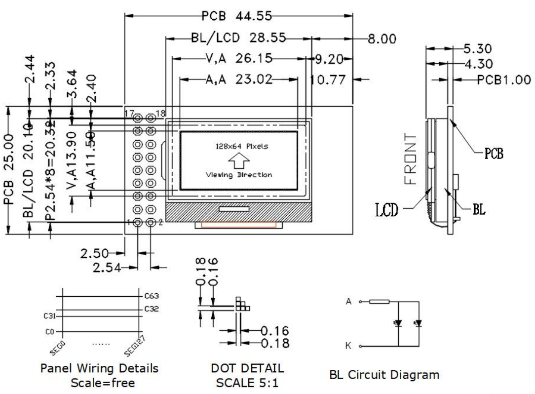 128 x 64 Graphic Display FSTN ST7565R