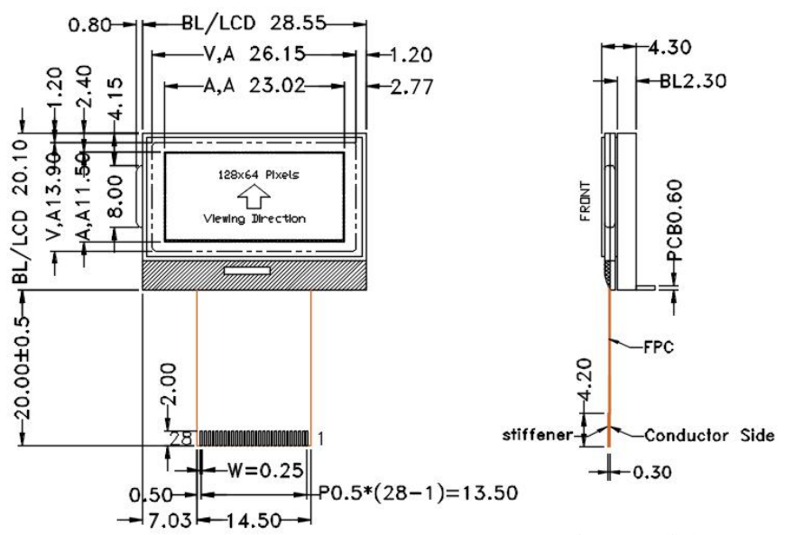 128x64 COG Display FSTN+ ST7565R SPI