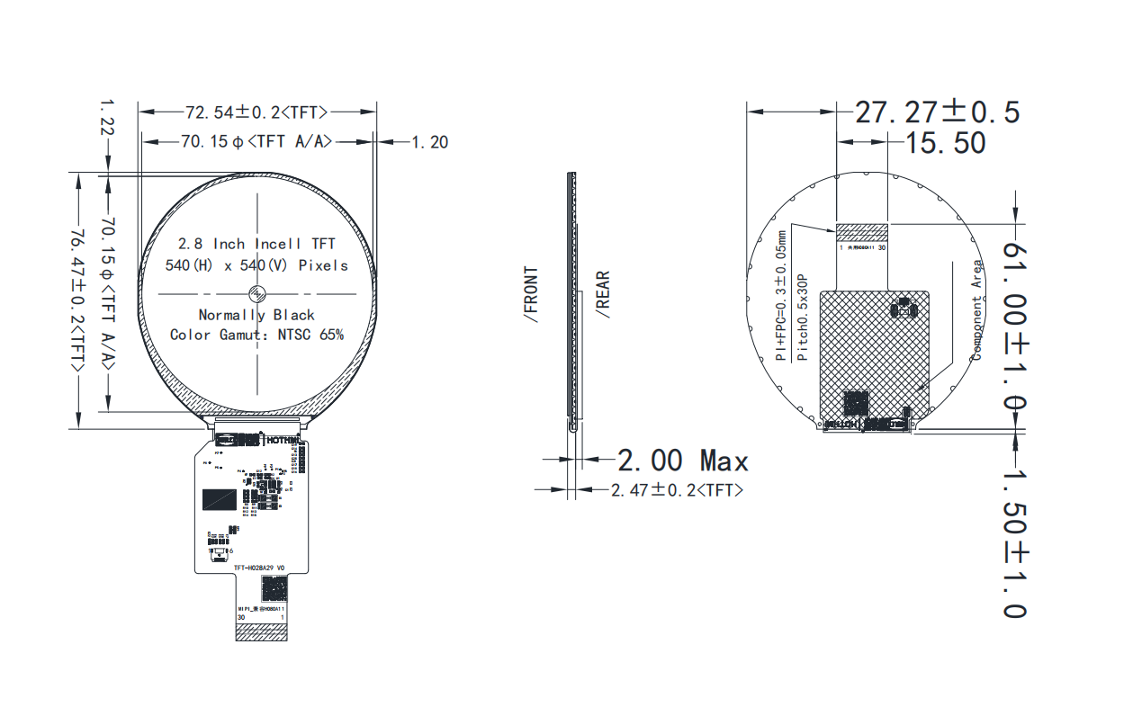2.8 inch MIPI LCD Display Round AXS15260D