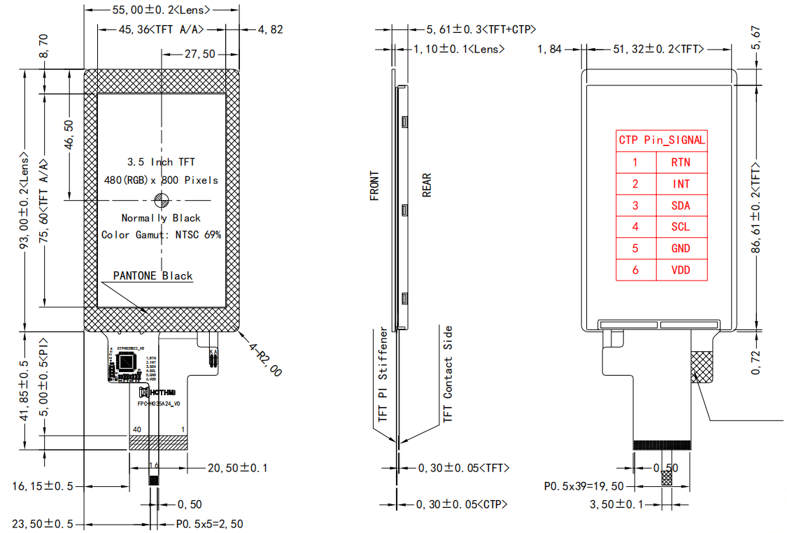 3.5 inch High Brightness TFT Display RGB ST7701S