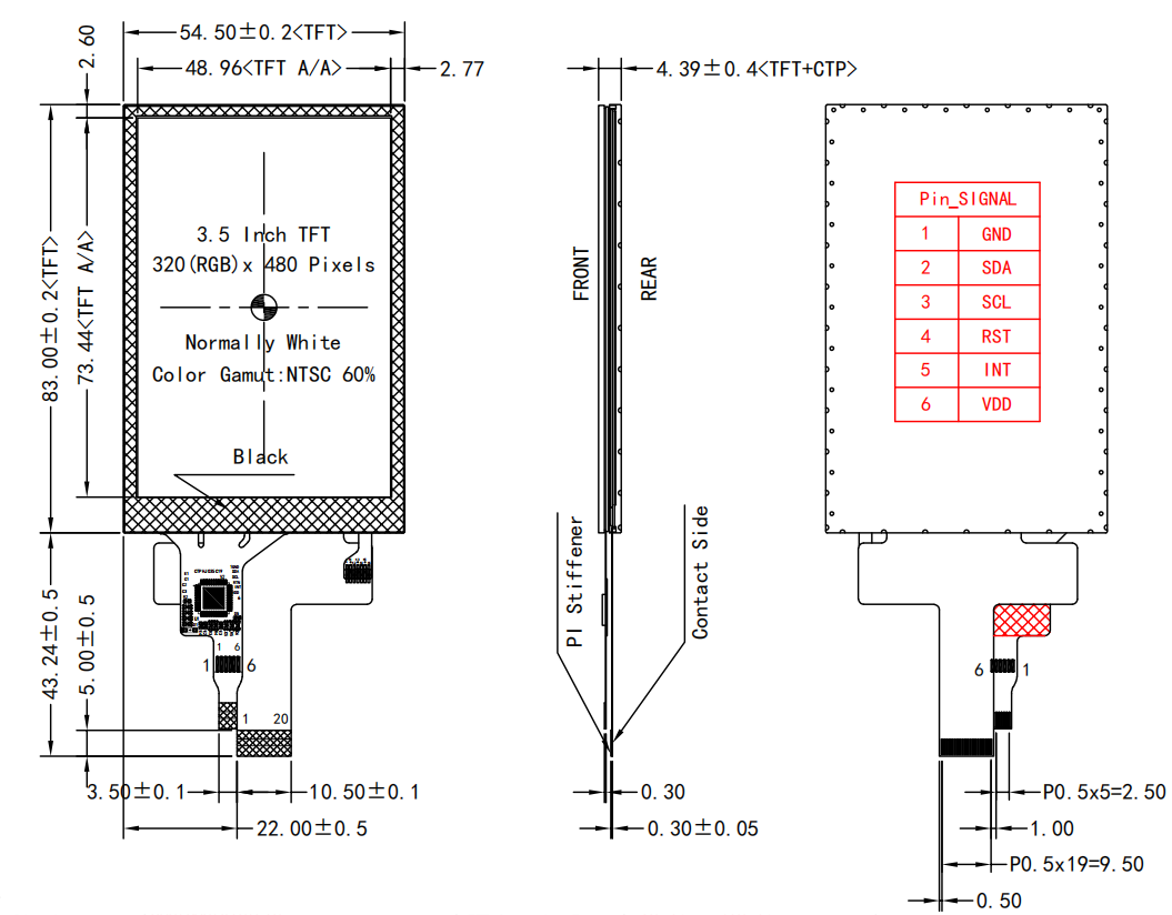 3.5 inch Touch TFT Display ST7365P MIPI DSI