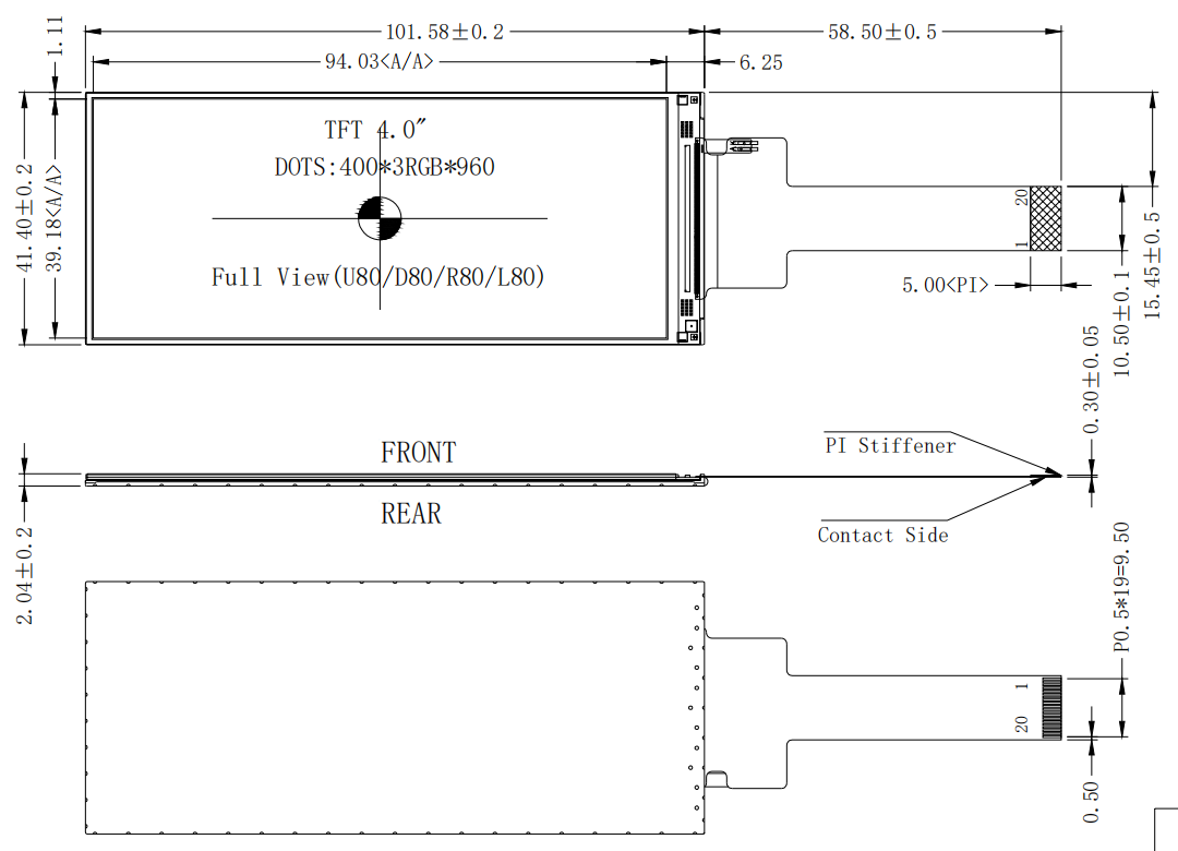 4 inch Bar TFT Display 400×960 ST7701S MIPI