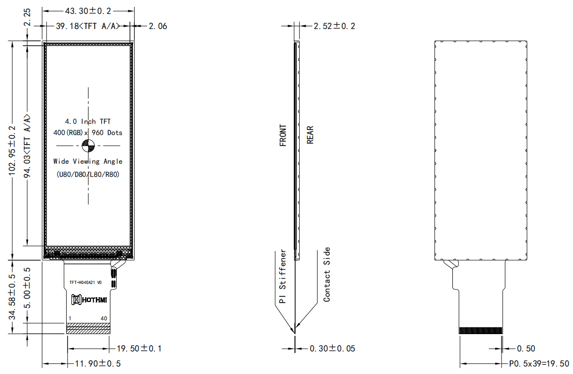 4 inch Bar Type TFT Display RGB ST7701S IPS