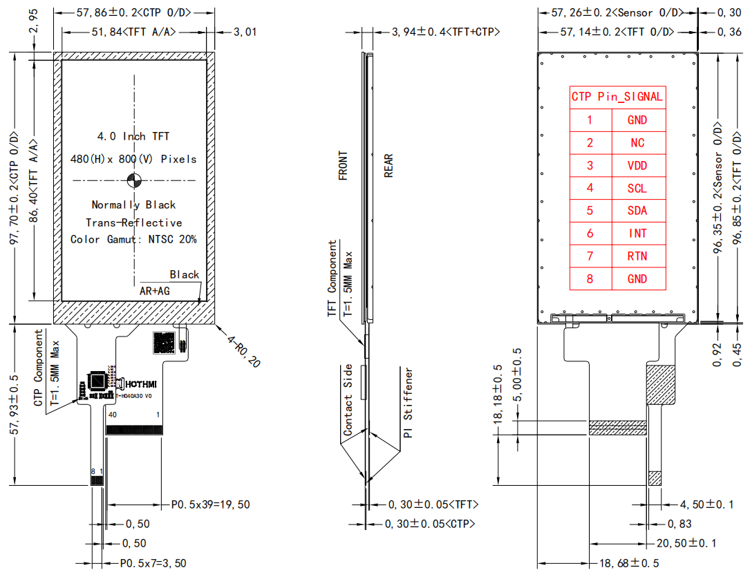 4 inch Transflective LCD Display RGB ST7701 IPS