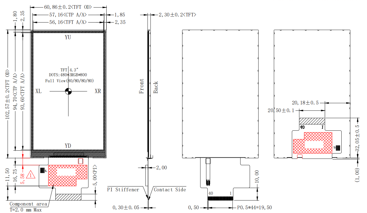 4.3 inch TFT and IPS Display 480×800 NT35510 MCU
