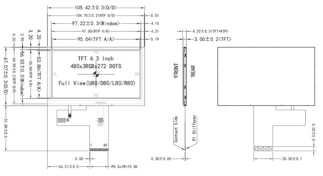 4.3 inch Touchscreen Resistive 480×272