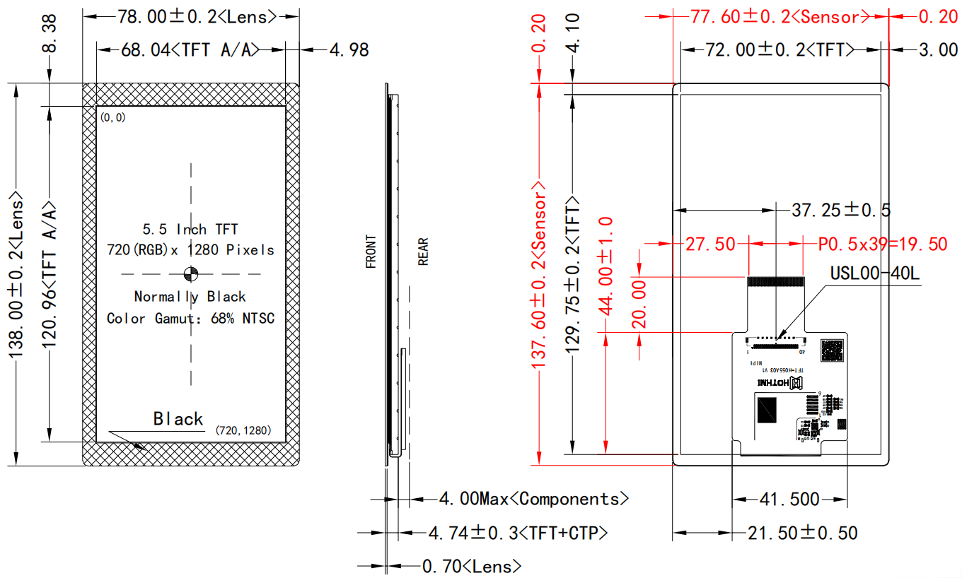 5.5 inch Sunlight Readable TFT 720x1280 MIPI