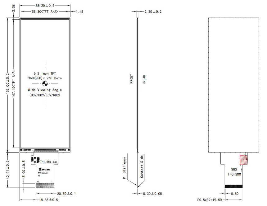 6.2 inch LCD Screen Module ST7701S TFT Bar