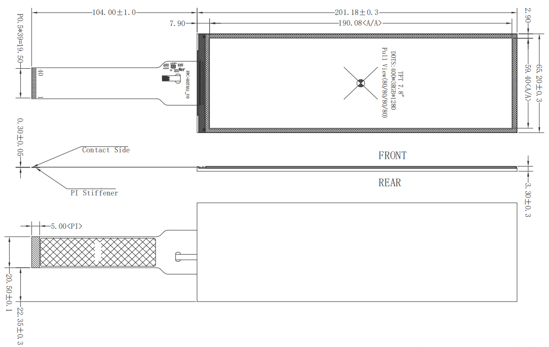 7.8 inch Bar Type TFT LCD 400×1280 MIPI