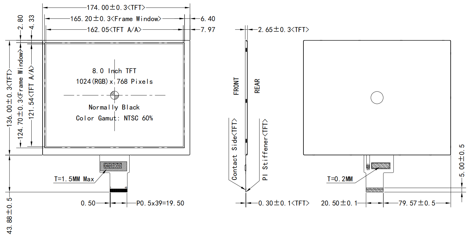 8 inch Display Module 1024x768 IPS LVDS